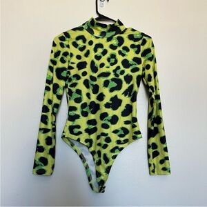 Neon Leopard Print Long Sleeve One Piece